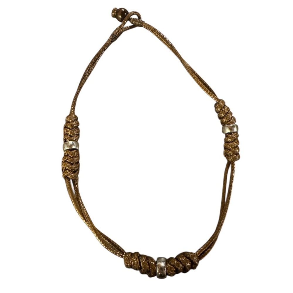 Brown Rope Necklace with Silver Beading and Knotting 9in